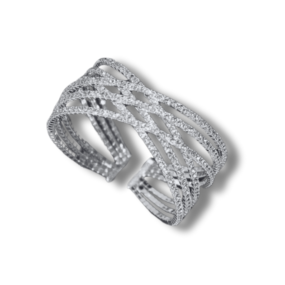 Silver Thick Crossover Rhinestone Bangel
